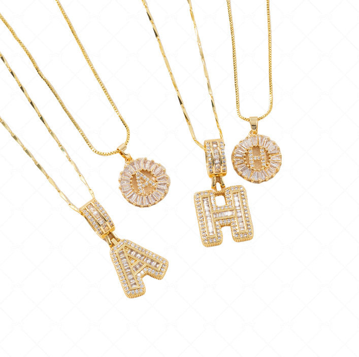 Letter Necklace 14k Gold Plated Bling Dainty Necklaces Trendy Chunky Custom Name Necklace Personalized Round Circle Pendant Zirconia Letters Name Crystal Jewelry Gifts for Women - soufeelmy