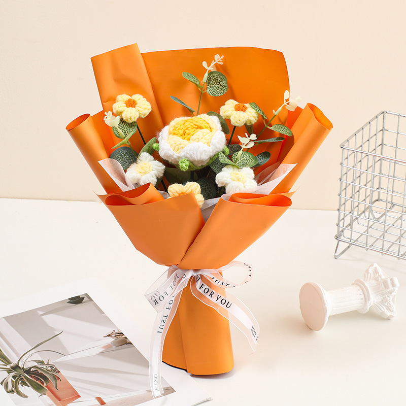 Crochet Flowers Crocheted Sunflower Handmade Rose Flowers Knitted Flowers Bouquet Anniversary Gift for Her - soufeelmy