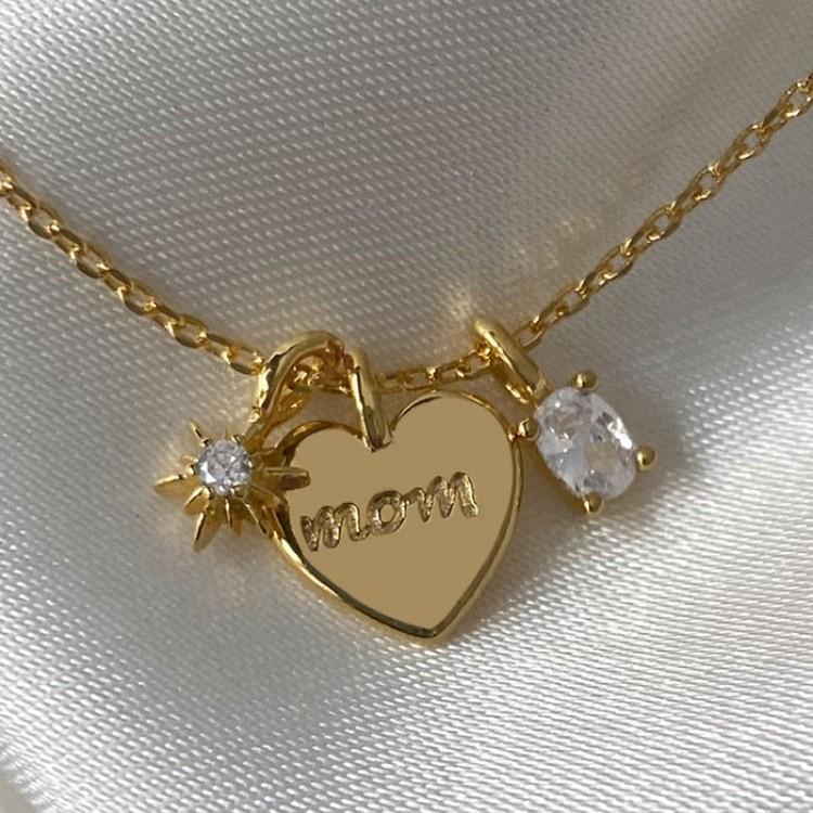 MOM Heart Dainty Gold Necklace Copper Gold Plated Zircon Necklace Mother's Day Gifts - soufeelmy