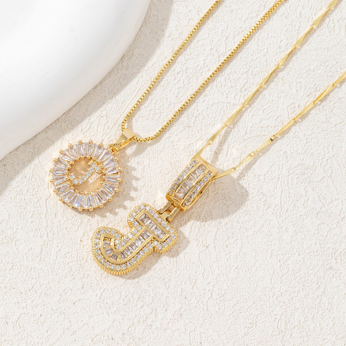 Letter Necklace 14k Gold Plated Bling Dainty Necklaces Trendy Chunky Custom Name Necklace Personalized Round Circle Pendant Zirconia Letters Name Crystal Jewelry Gifts for Women - soufeelmy