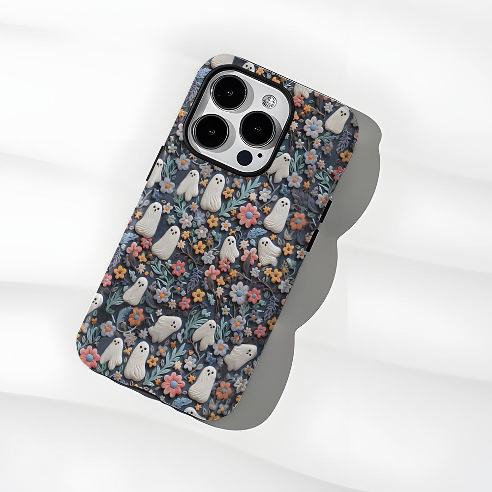 Ghosts And flowers Phone Case, 3D Spooky Ghosts Floral Phone Case, Ghost Hunting Phone Case - soufeelmy