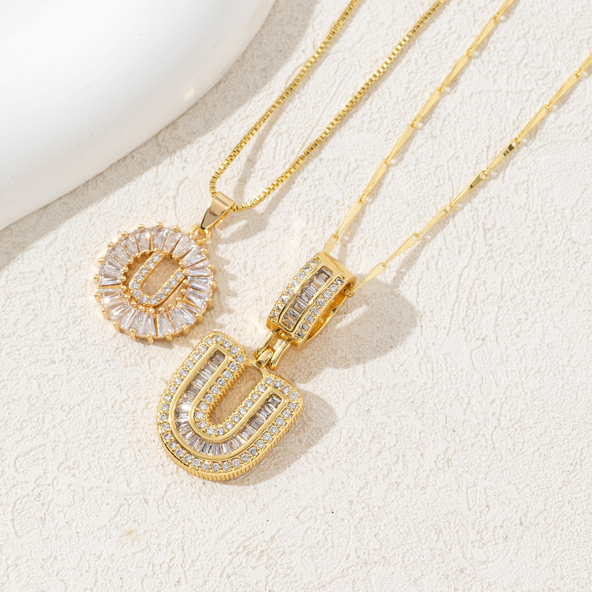 Letter Necklace 14k Gold Plated Bling Dainty Necklaces Trendy Chunky Custom Name Necklace Personalized Round Circle Pendant Zirconia Letters Name Crystal Jewelry Gifts for Women - soufeelmy