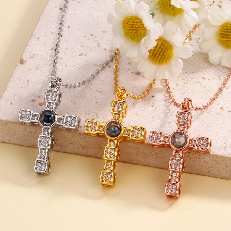 Custom Photo Projection Cross Necklace Personalized Memory Pendant Gift for Her - soufeelmy