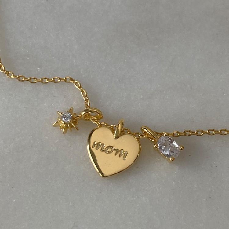MOM Heart Dainty Gold Necklace Copper Gold Plated Zircon Necklace Mother's Day Gifts - soufeelmy