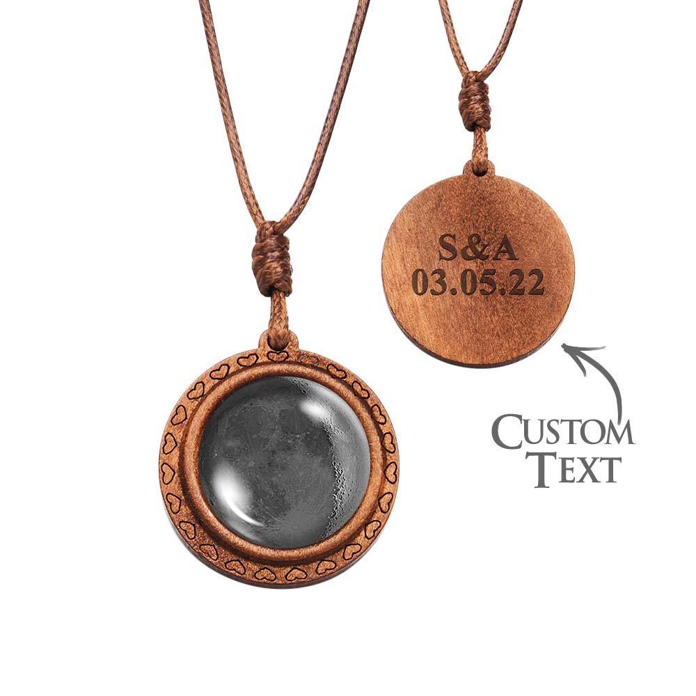 Custom Moon Phase Wood Pendant Necklace Personalized Engraved Name Valentine's Gifts for Her - soufeelmy