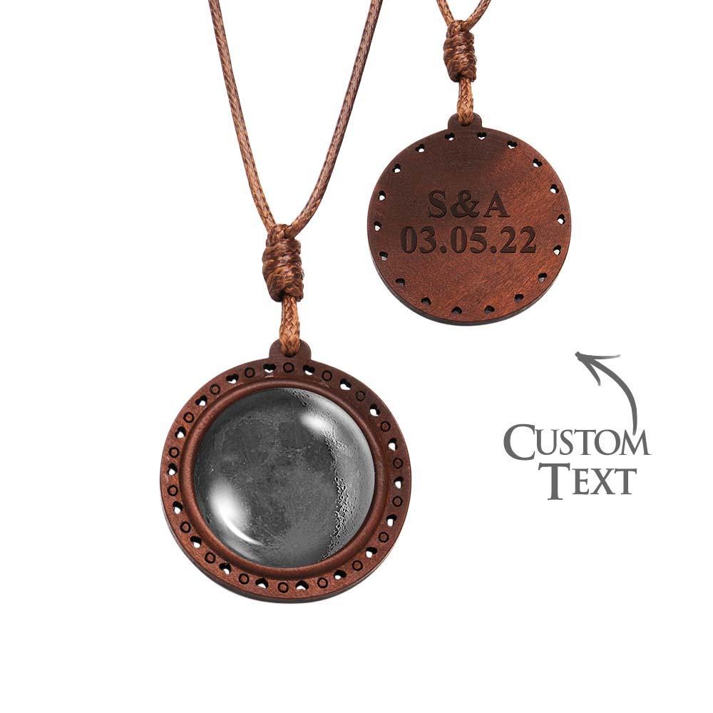 Custom Moon Phase Wood Pendant Necklace Personalized Engraved Name Valentine's Gifts for Her - soufeelmy