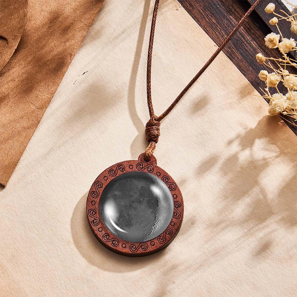 Custom Moon Phase Wood Pendant Necklace Personalized Engraved Name Valentine's Gifts for Her - soufeelmy