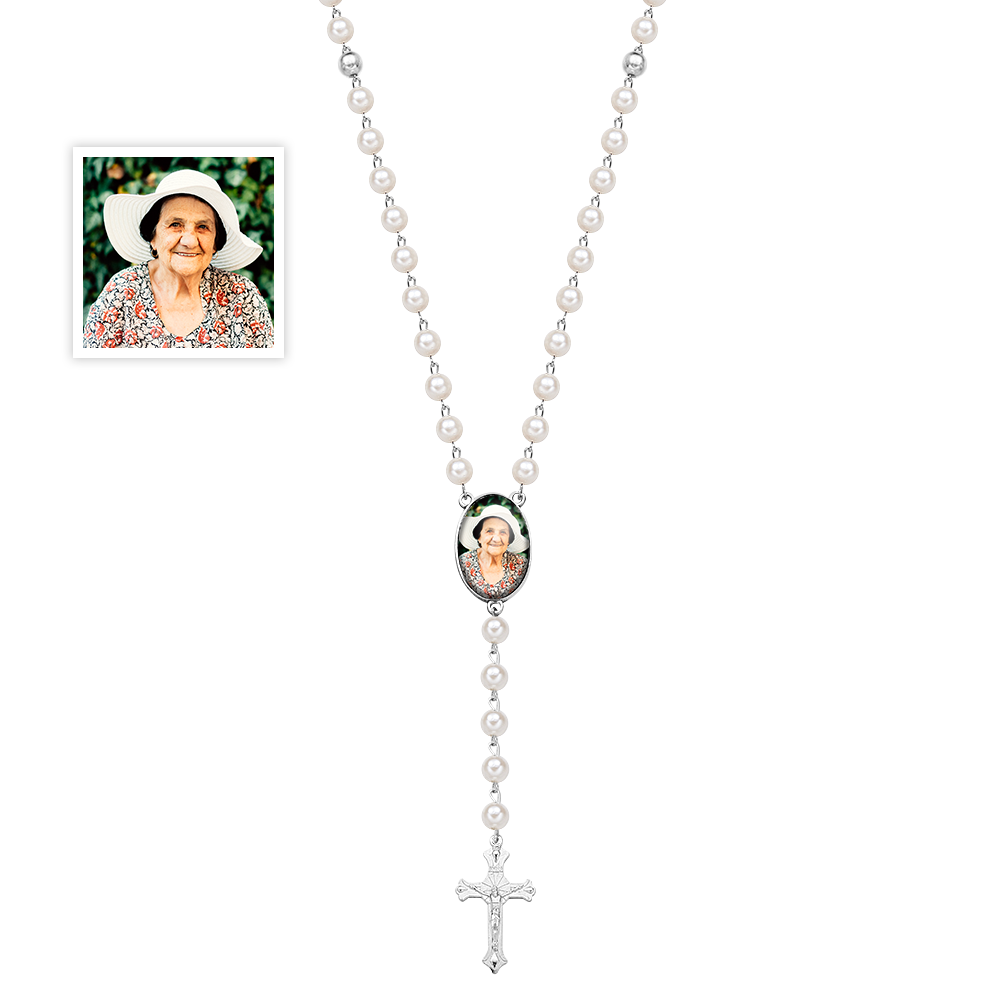 Custom Rosary Beads Cross Multi-Color Necklace Personalized Necklace with Photo Memorial Gift for Women