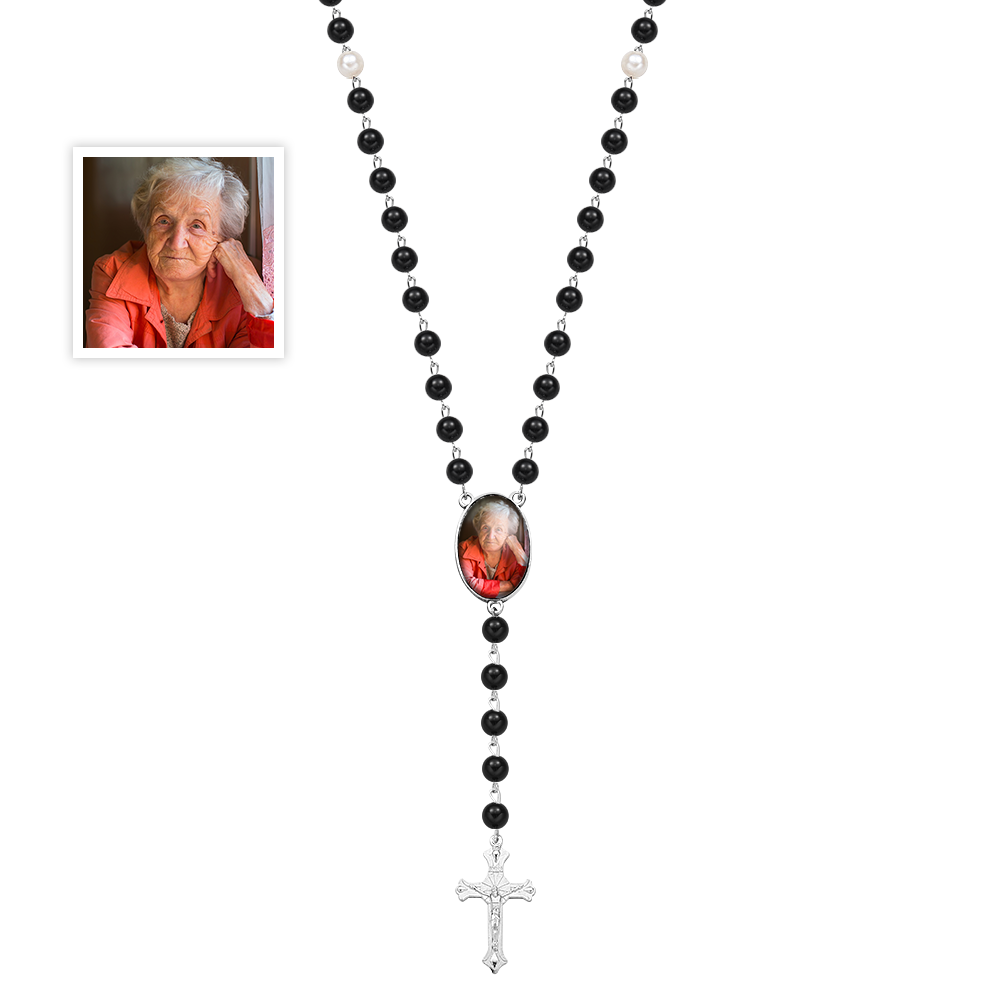 Custom Rosary Beads Cross Multi-Color Necklace Personalized Necklace with Photo Memorial Gift for Women