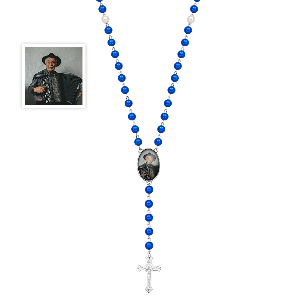 Custom Rosary Beads Cross Multi-Color Necklace Personalized Necklace with Photo Memorial Gift for Women