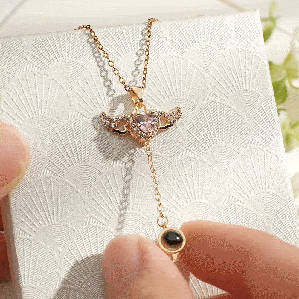 Custom Projection Necklace Cupid Heart Angel Wings Tassel Necklace Clavicle Chain - soufeelmy