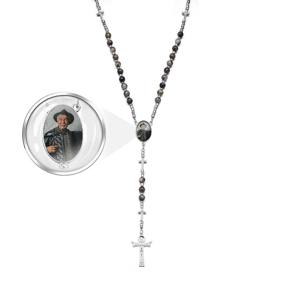 Custom Rosary Beads Cross Necklace Personalized Cross Necklace with Photo - soufeelmy