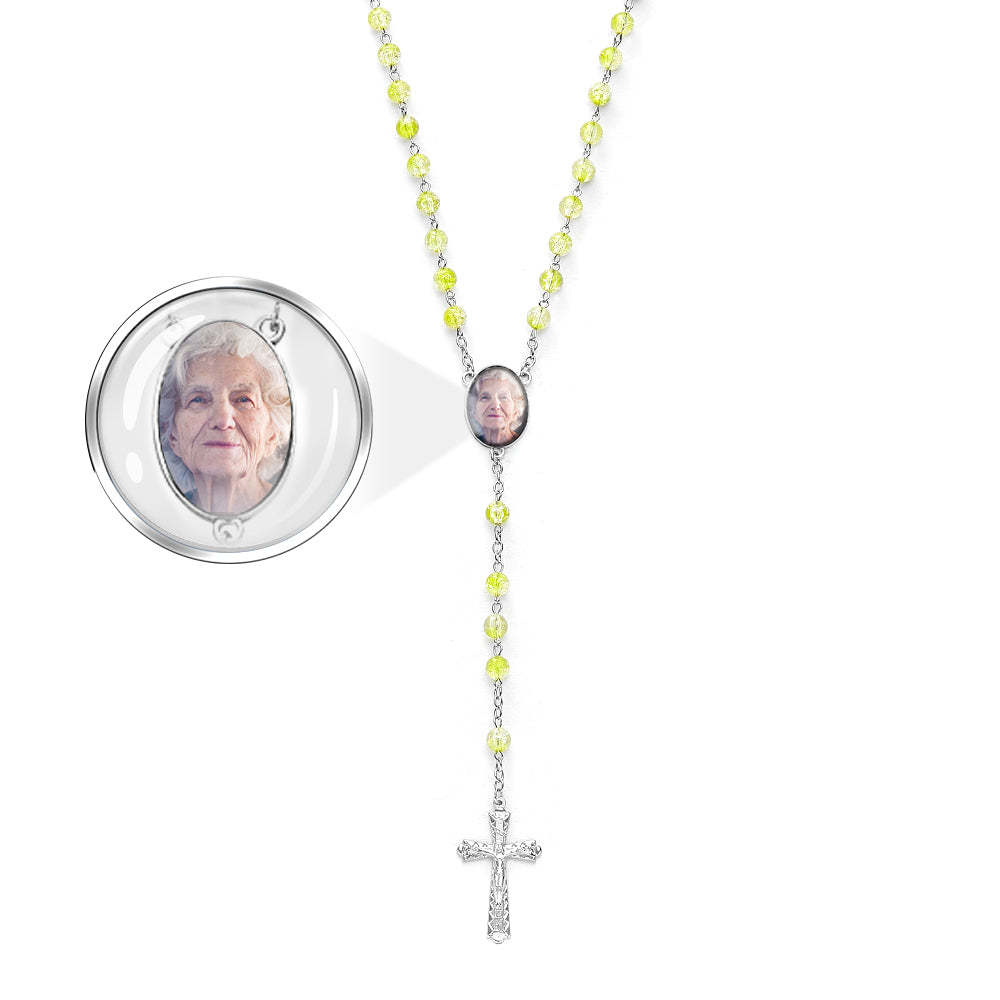 Custom Rosary Beads Cross Necklace Personalized Acrylic Explosion Beads Necklace with Photo - soufeelmy