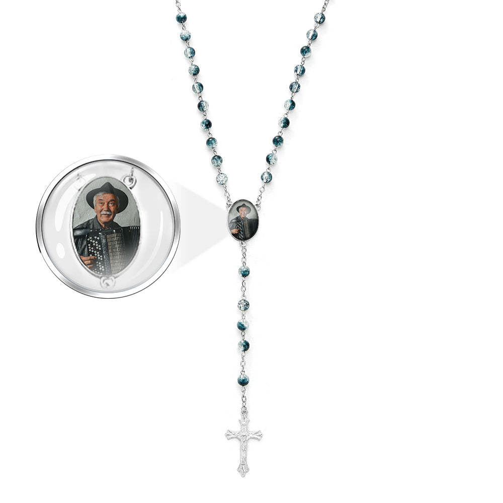 Custom Rosary Beads Cross Necklace Personalized Acrylic Explosion Beads Necklace with Photo - soufeelmy