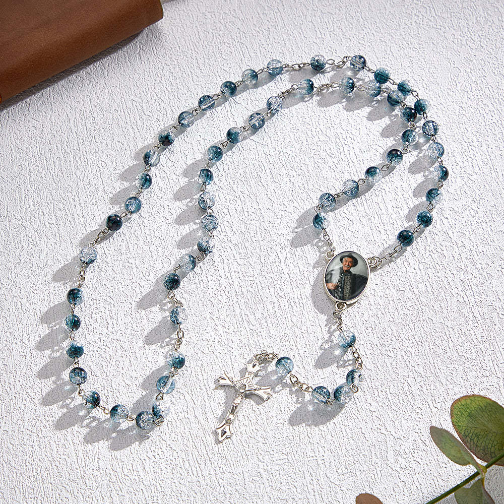 Custom Rosary Beads Cross Necklace Personalized Acrylic Explosion Beads Necklace with Photo - soufeelmy
