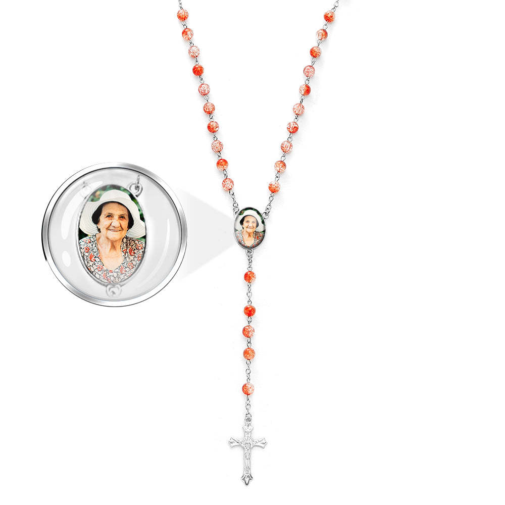Custom Rosary Beads Cross Necklace Personalized Acrylic Explosion Beads Necklace with Photo - soufeelmy