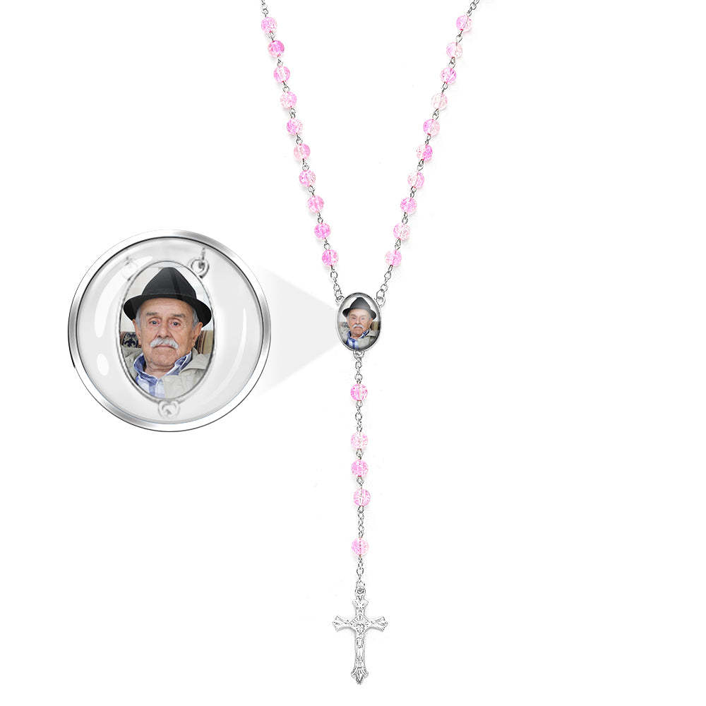 Custom Rosary Beads Cross Necklace Personalized Acrylic Explosion Beads Necklace with Photo - soufeelmy