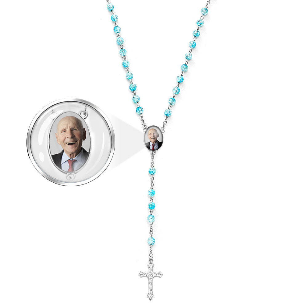 Custom Rosary Beads Cross Necklace Personalized Acrylic Explosion Beads Necklace with Photo - soufeelmy
