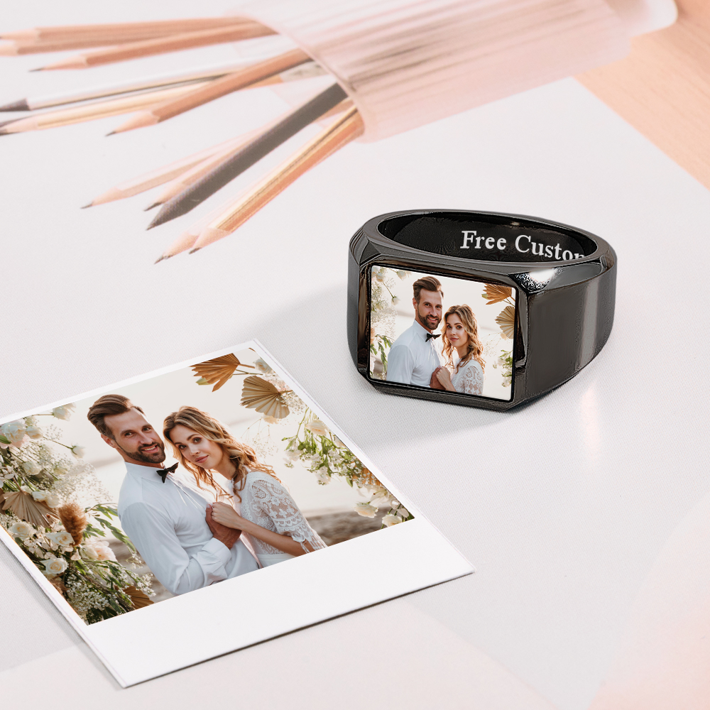 Signet Rings Solid Polished Stainless Steel Biker Ring for Men Women Stainless Steel Metal Plated Text Engraving Photo Custom - soufeelmy