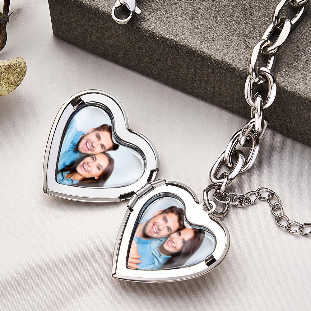 Personalized Heart Locket Bracelet Custom Vintage Adjustable Link Bracelet Gifts For Men - soufeelmy
