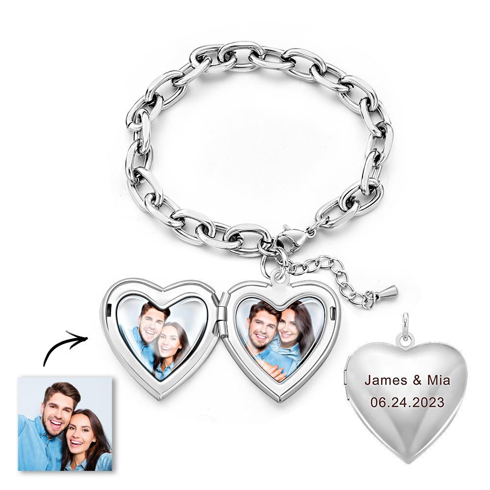 Personalized Heart Locket Bracelet Custom Vintage Adjustable Link Bracelet Gifts For Men - soufeelmy