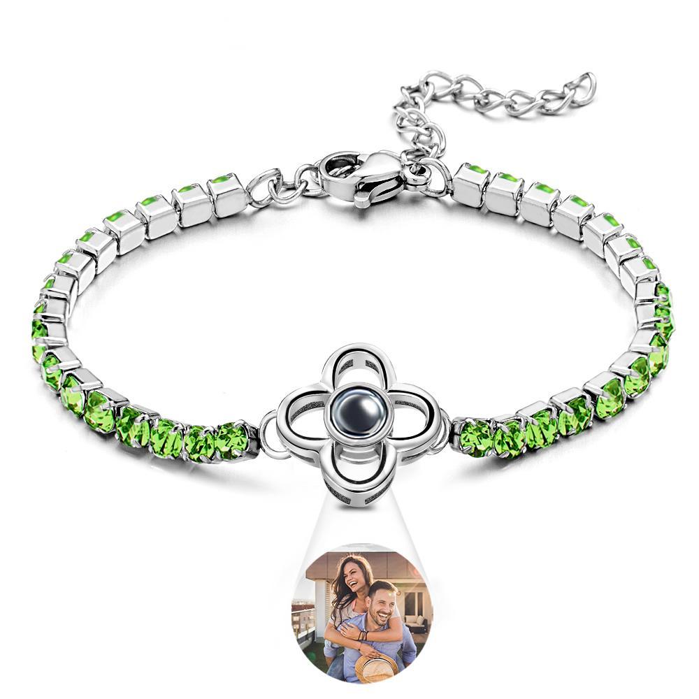 Custom Photo Projection Bracelet Fashionable All Diamonds Four Leaf Clover Charm Bracelet Gifts For Her - soufeelmy