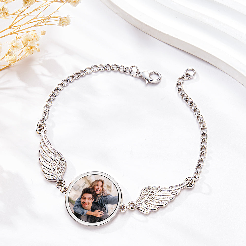 Custom Photo Bracelet Personalized Gorgeous Angel Wings Bracelet Gifts for Women - soufeelmy