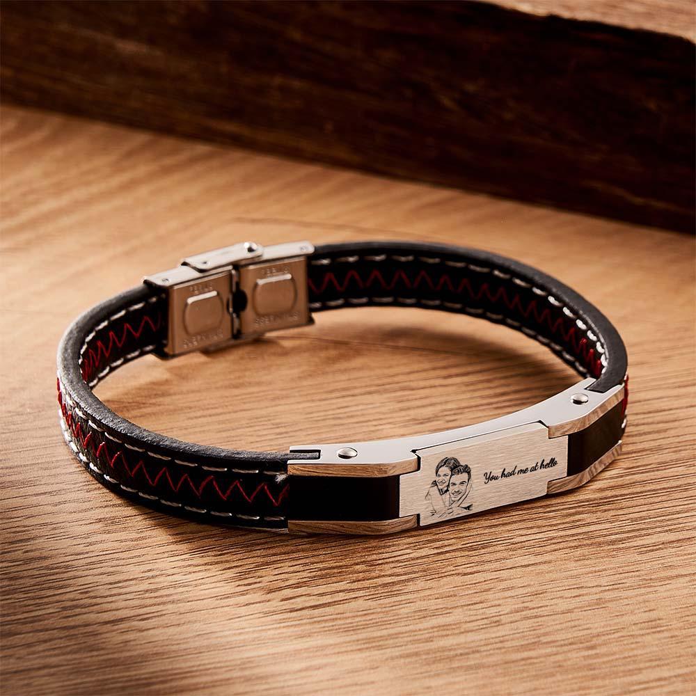 Custom Photo Engraved Bracelet Fashion Leather Men's Gift - soufeelmy