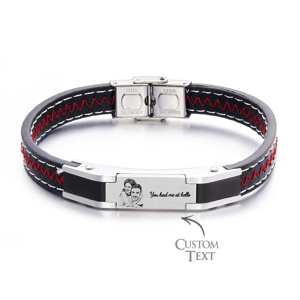 Custom Photo Engraved Bracelet Fashion Leather Men's Gift - soufeelmy
