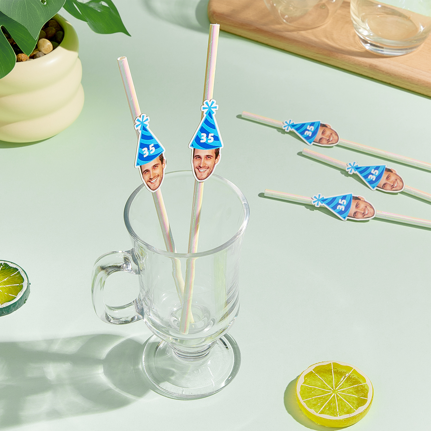 Custom Head Birthday Straws Personalized Birthday Decorations Unique Birthday Gifts for Any Age - soufeelmy