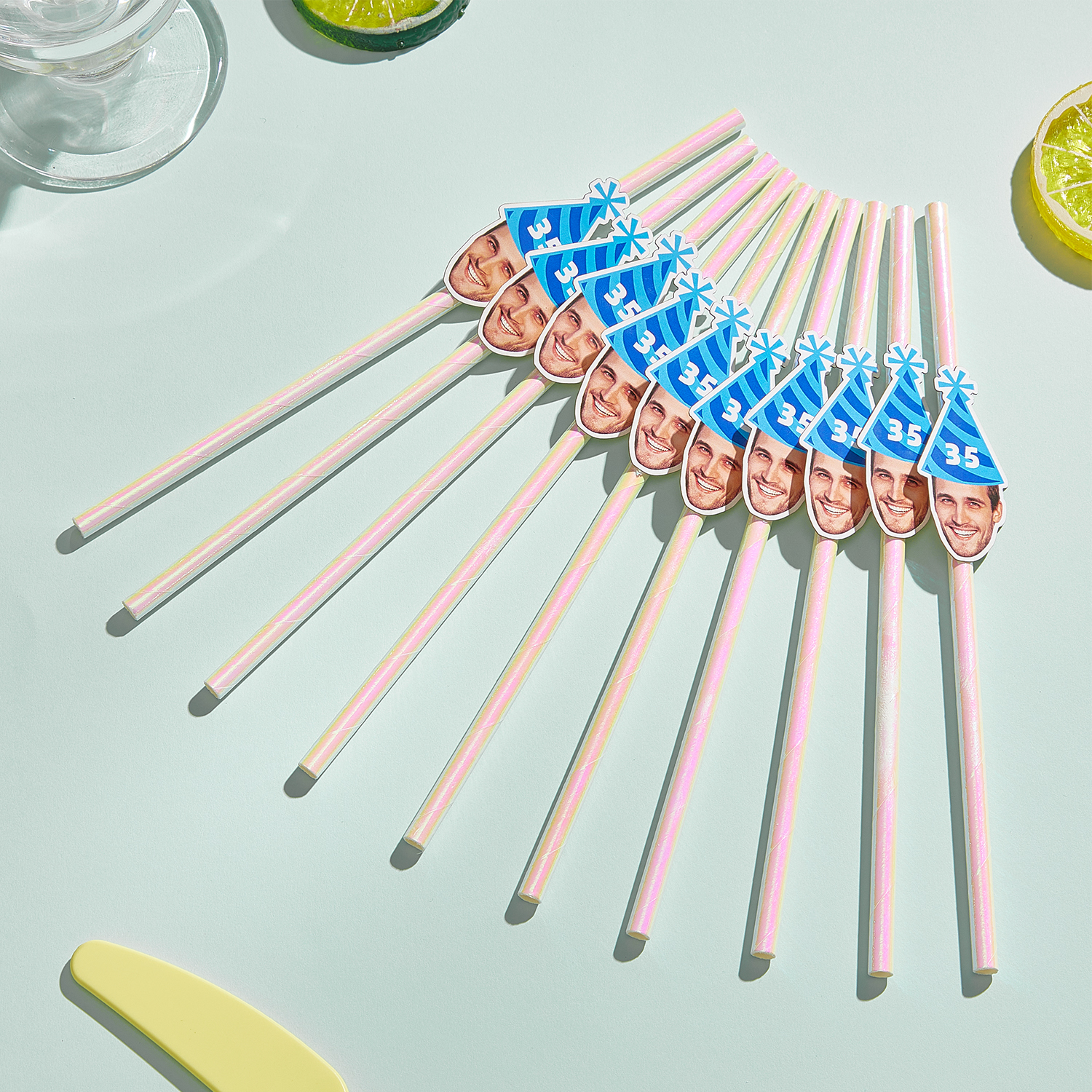 Custom Head Birthday Straws Personalized Birthday Decorations Unique Birthday Gifts for Any Age - soufeelmy