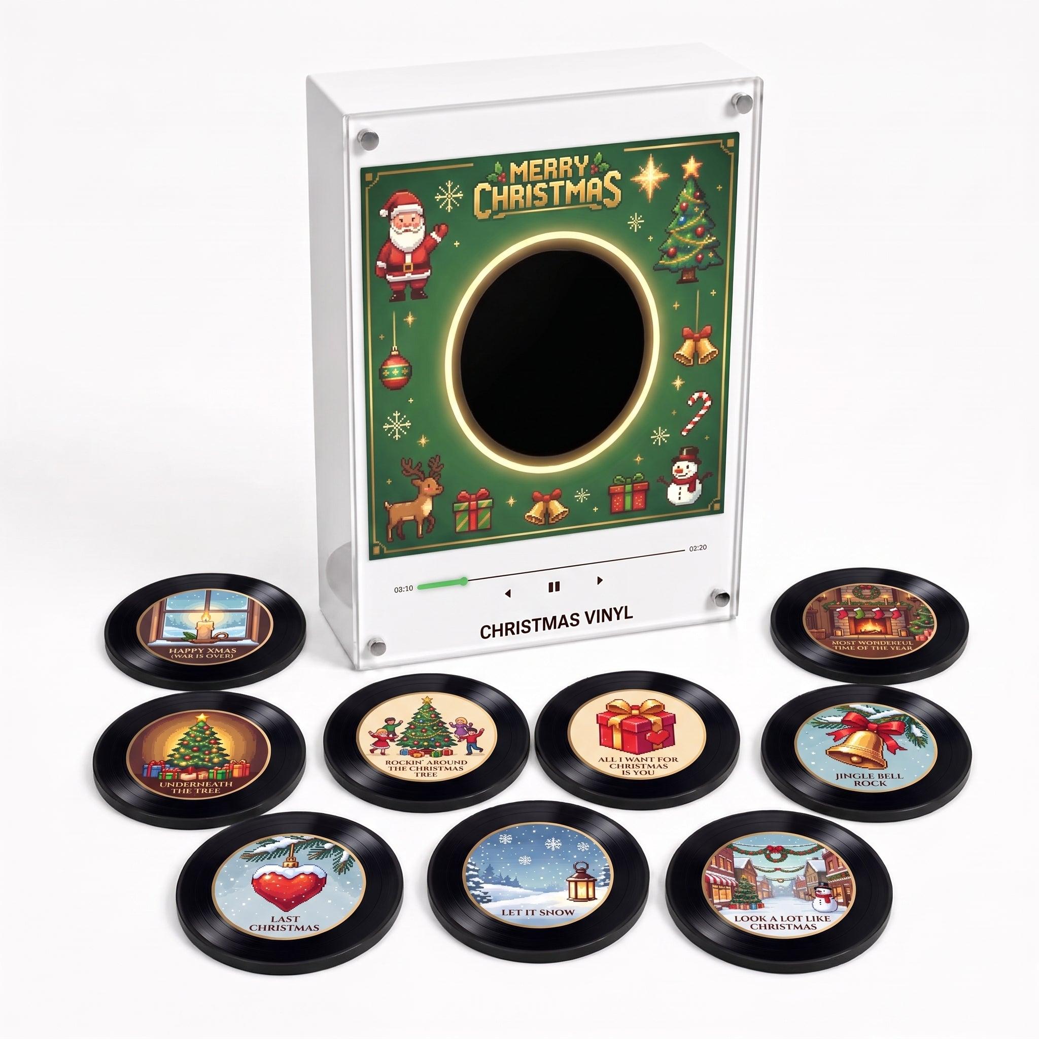 Custom Christmas Mini Vinyl Player with 9 Exchangeable Discs - Vintage Holiday Music Box & Perfect Christmas Gift for Music Lovers - soufeelmy