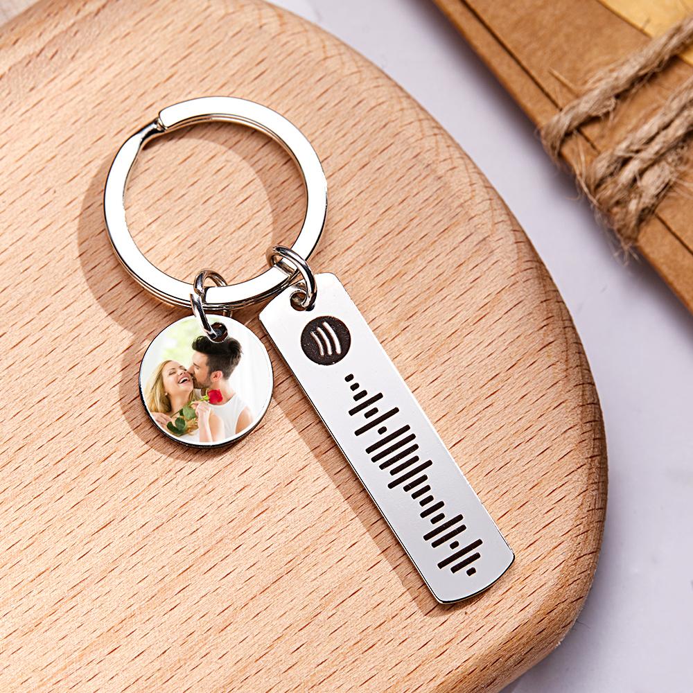 Custom Photo Engraved Keychain Scannable Spotify Code Creative Gifts - soufeelmy