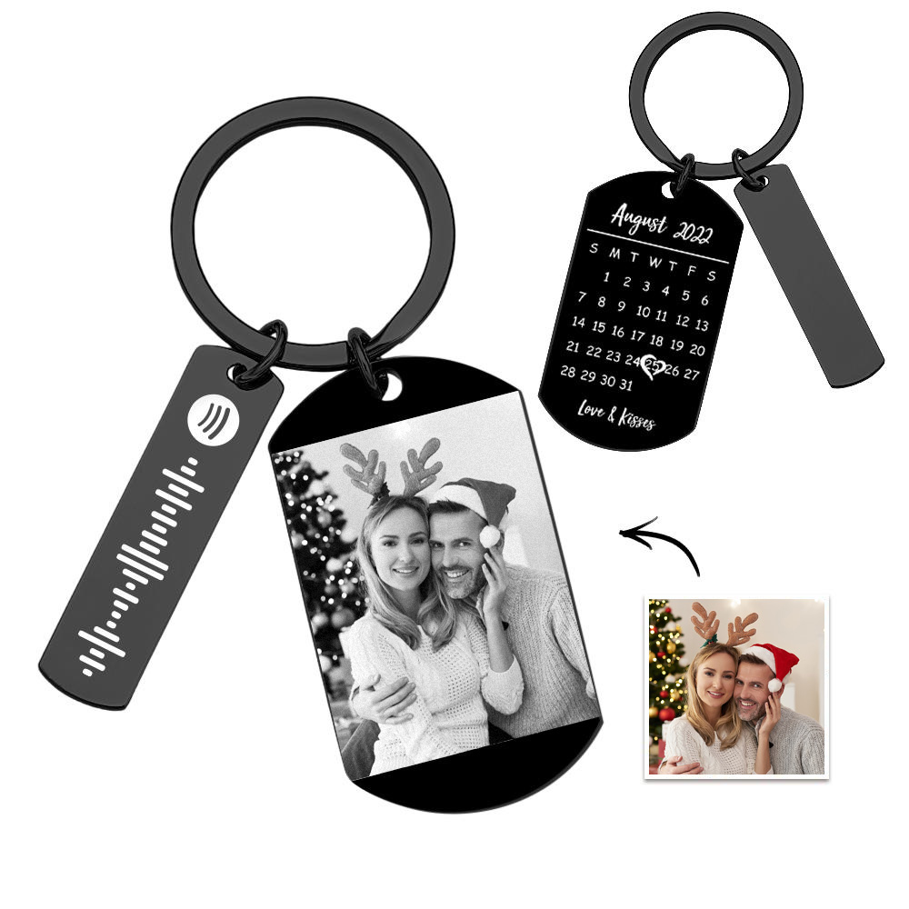 Personalized Spotify Calendar Keychain Custom Picture & Music Song Code Couples Photo Keyring Christmas Gifts - soufeelmy