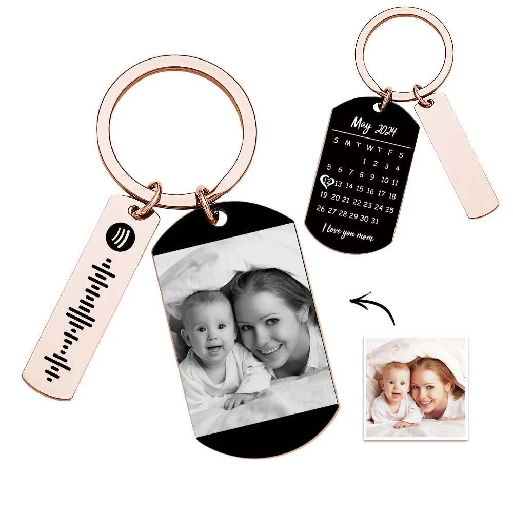Personalized Spotify Calendar Keychain Custom Picture & Music Song Code Couples Photo Keyring Gift for Mother - soufeelmy