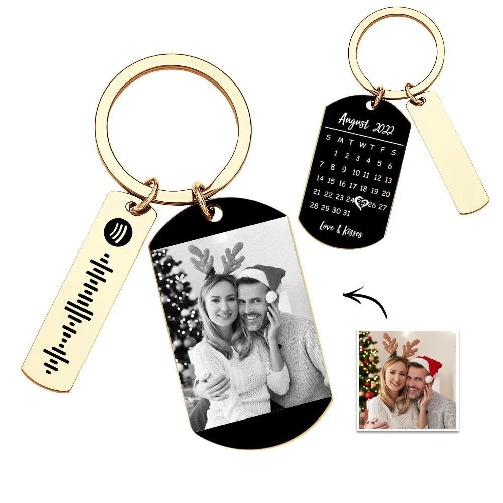 Personalized Spotify Calendar Keychain Custom Picture & Music Song Code Couples Photo Keyring Christmas Gifts - soufeelmy