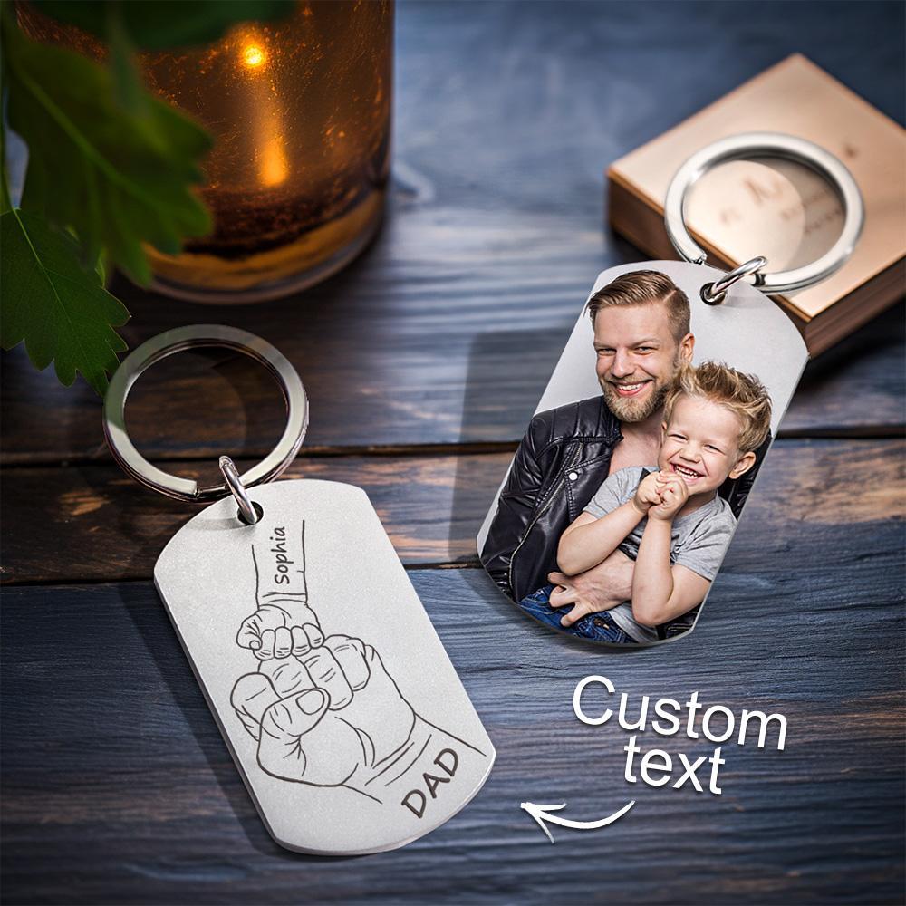 Personalized Dad Keychain With Text Custom Kids Name Keychain Gift Photo Key Ring Gift For Dad - soufeelmy