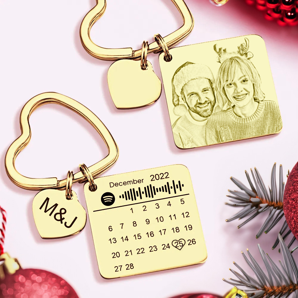 Custom Spotify Calendar Custom Calendar Photo Keychain Anniversary Gifts Heart Shape Keychain Christmas Gift - soufeelmy