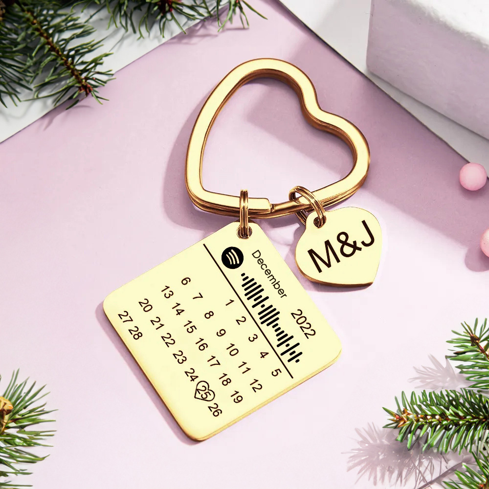 Custom Spotify Calendar Custom Calendar Photo Keychain Anniversary Gifts Heart Shape Keychain Christmas Gift - soufeelmy