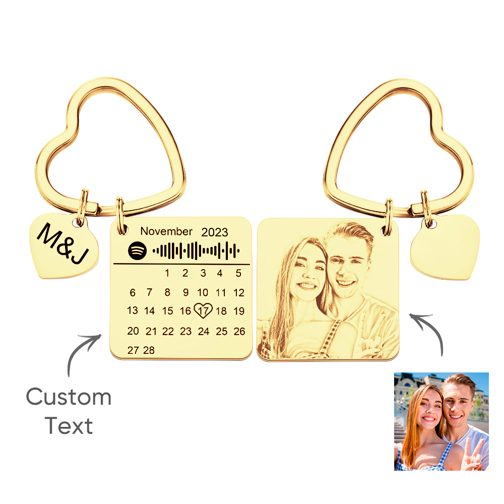 Custom Spotify Calendar Custom Calendar Photo Keychain Anniversary Gifts Heart Shape Keychain Couple Gift - soufeelmy
