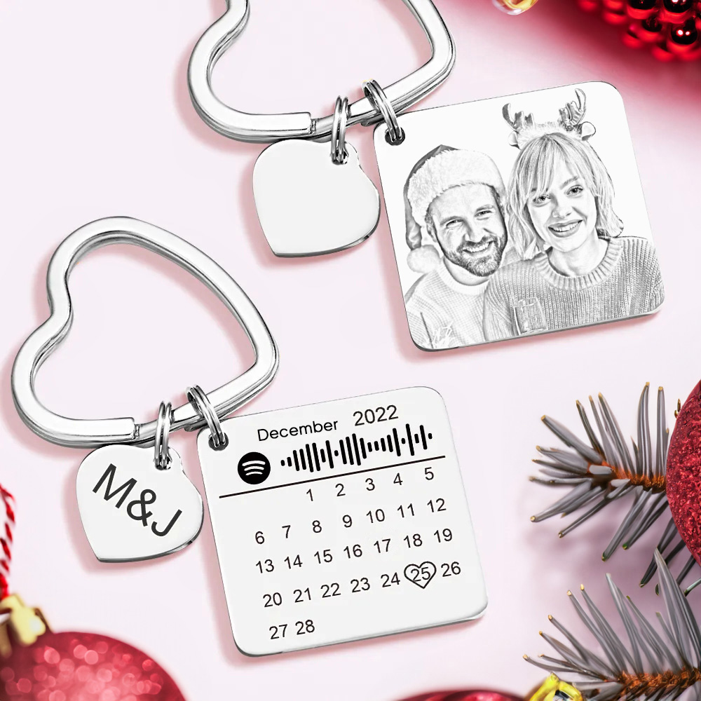 Custom Spotify Calendar Custom Calendar Photo Keychain Anniversary Gifts Heart Shape Keychain Christmas Gift - soufeelmy