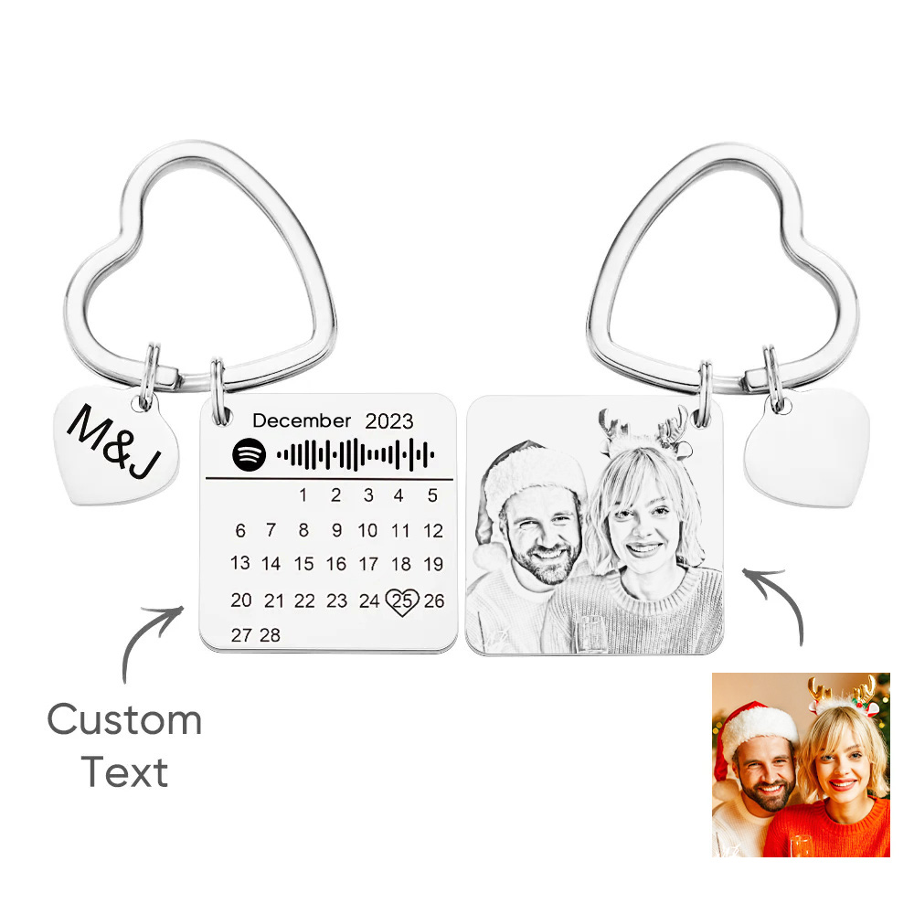 Custom Spotify Calendar Custom Calendar Photo Keychain Anniversary Gifts Heart Shape Keychain Christmas Gift - soufeelmy