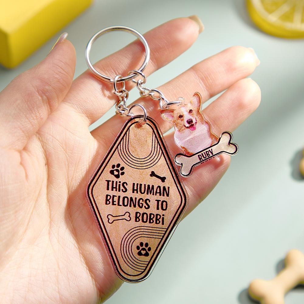 Personalized Dog Bone Photo Keychain Custom Text Gift for Pet Lovers - soufeelmy