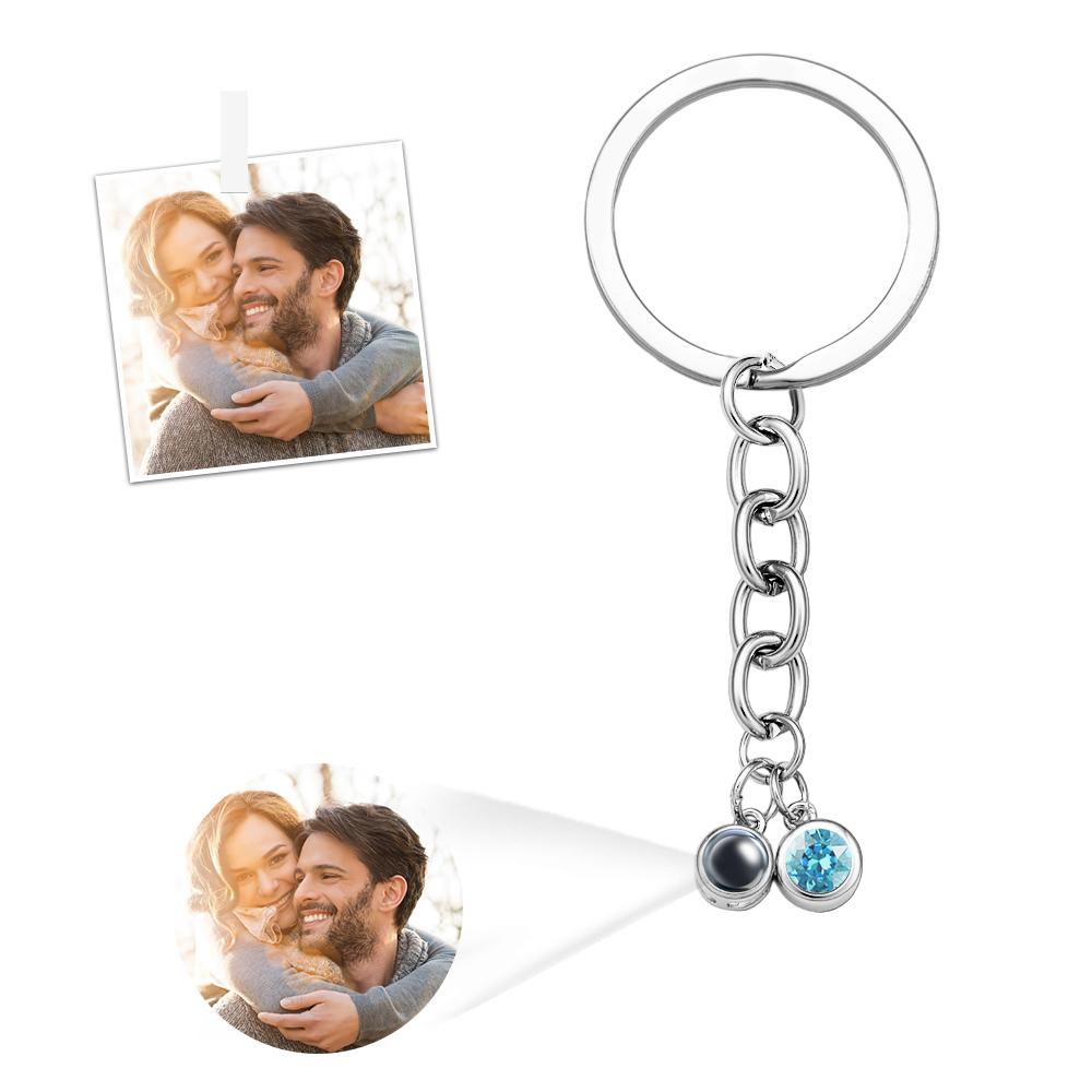 Custom Photo Projection Keychain With Birthstone Decor Pendant Anniversary Gift For Women Men - soufeelmy