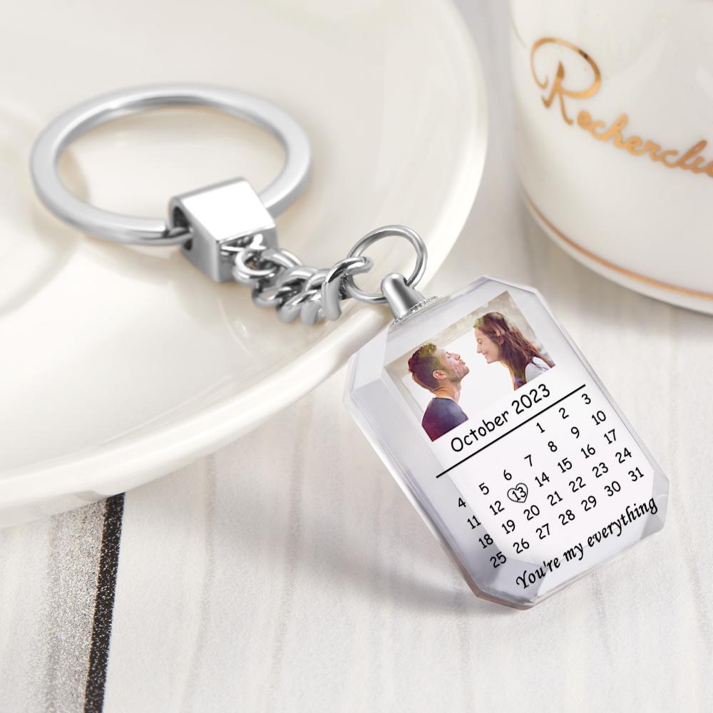 Custom Calendar Keychain Photo Engraved Crystal Keychain Valentine's Day Gifts - soufeelmy