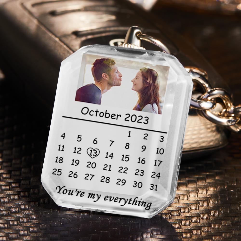 Custom Calendar Keychain Photo Engraved Crystal Keychain Valentine's Day Gifts - soufeelmy