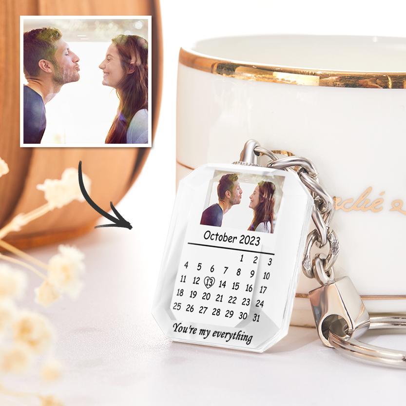 Custom Calendar Keychain Photo Engraved Crystal Keychain Valentine's Day Gifts - soufeelmy