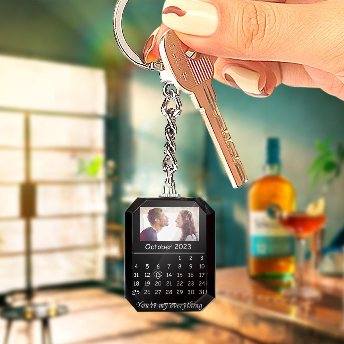 Custom Calendar Keychain Photo Engraved Crystal Keychain Valentine's Day Gifts - soufeelmy