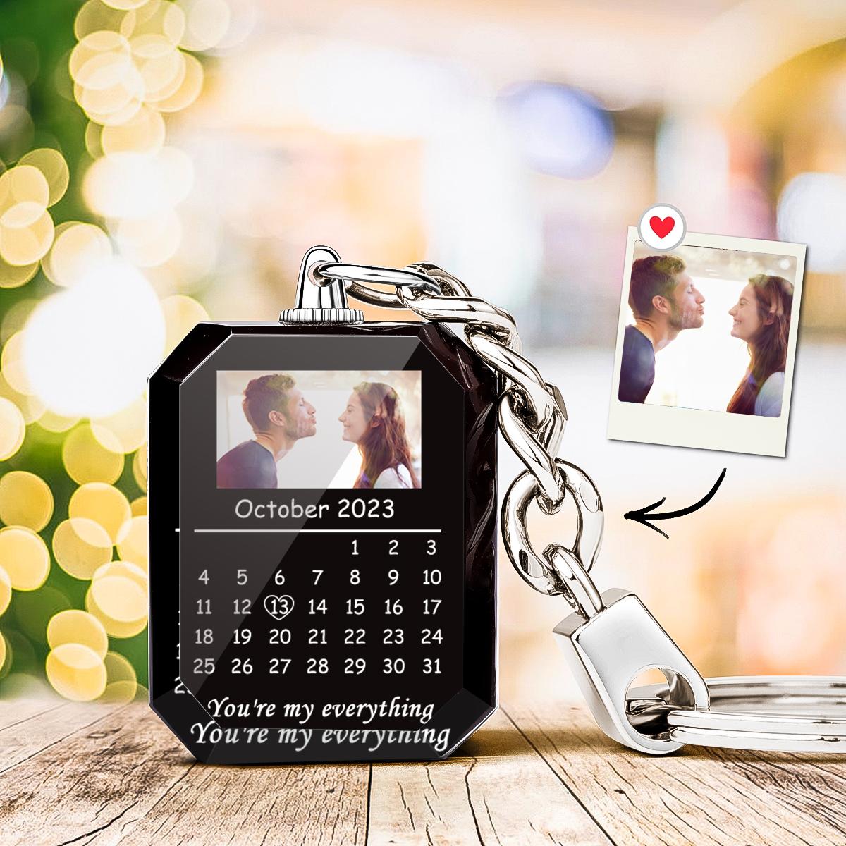 Custom Calendar Keychain Photo Engraved Crystal Keychain Valentine's Day Gifts - soufeelmy