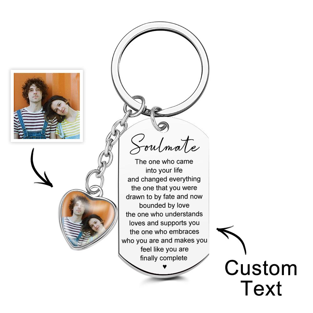 Custom Photo Engraved Heart Keychain Personalized Handmade Keyring Anniversary Keychain Women Men Gifts - soufeelmy